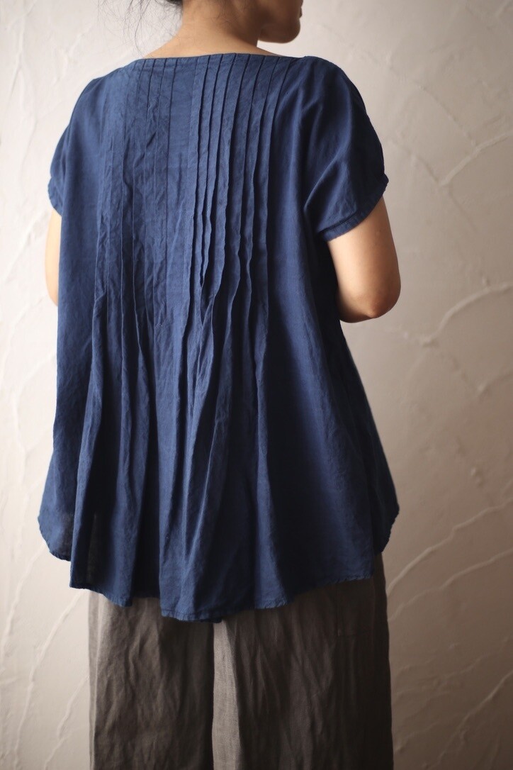 Khadi cotton tucked blouse「紺/Navy」