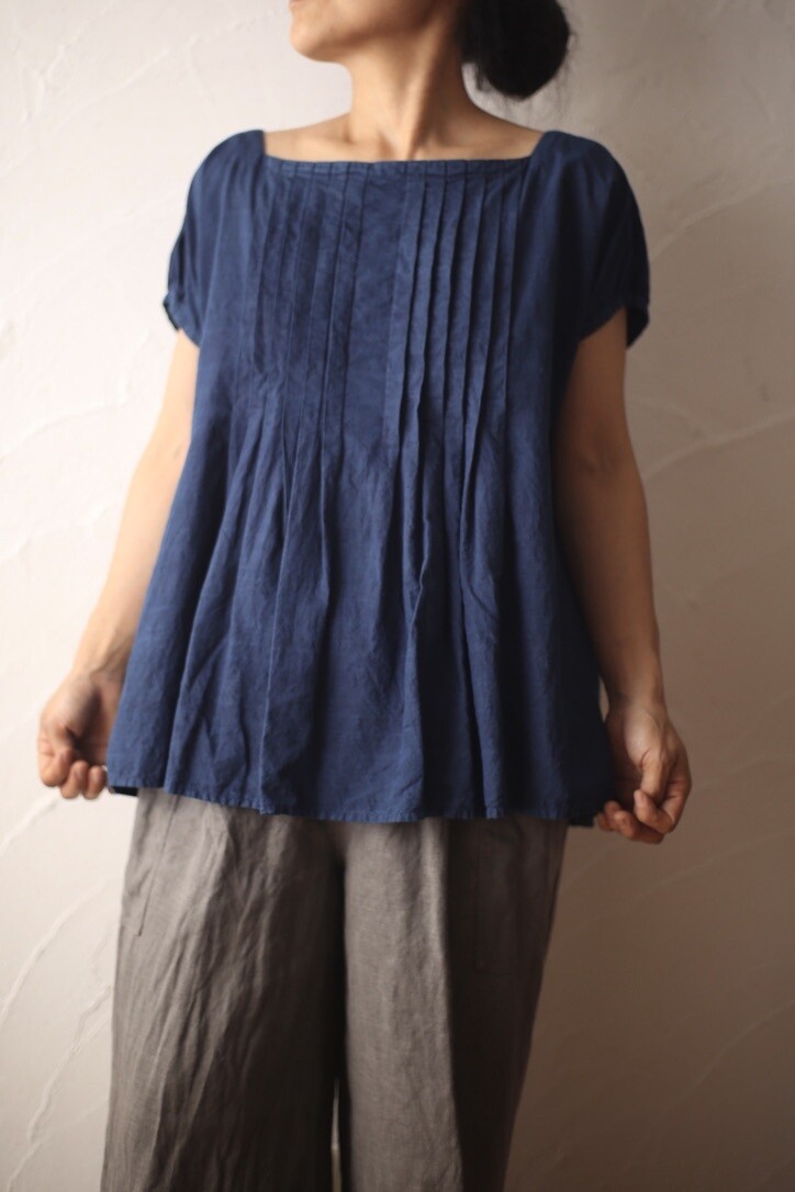 Khadi cotton tucked blouse「紺/Navy」