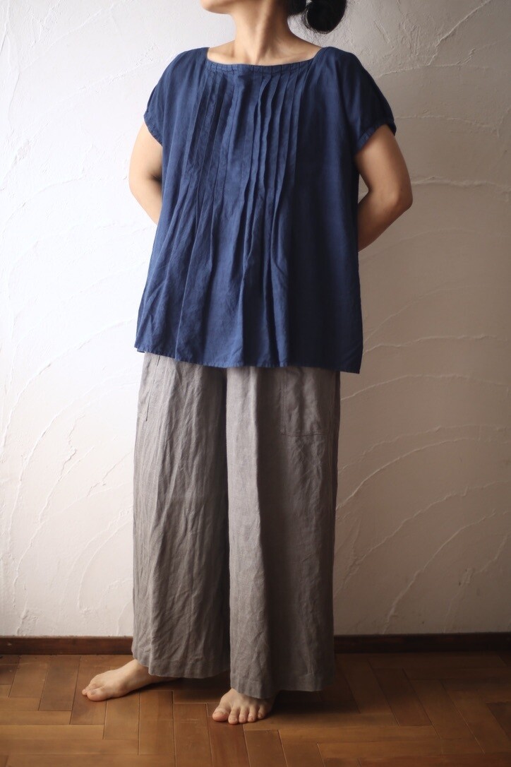Khadi cotton tucked blouse「紺/Navy」