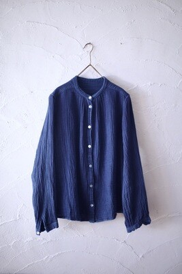 コットンリネン ダブルガーゼブラウス Cotton linen double gauze blouse 「藍/indigo」