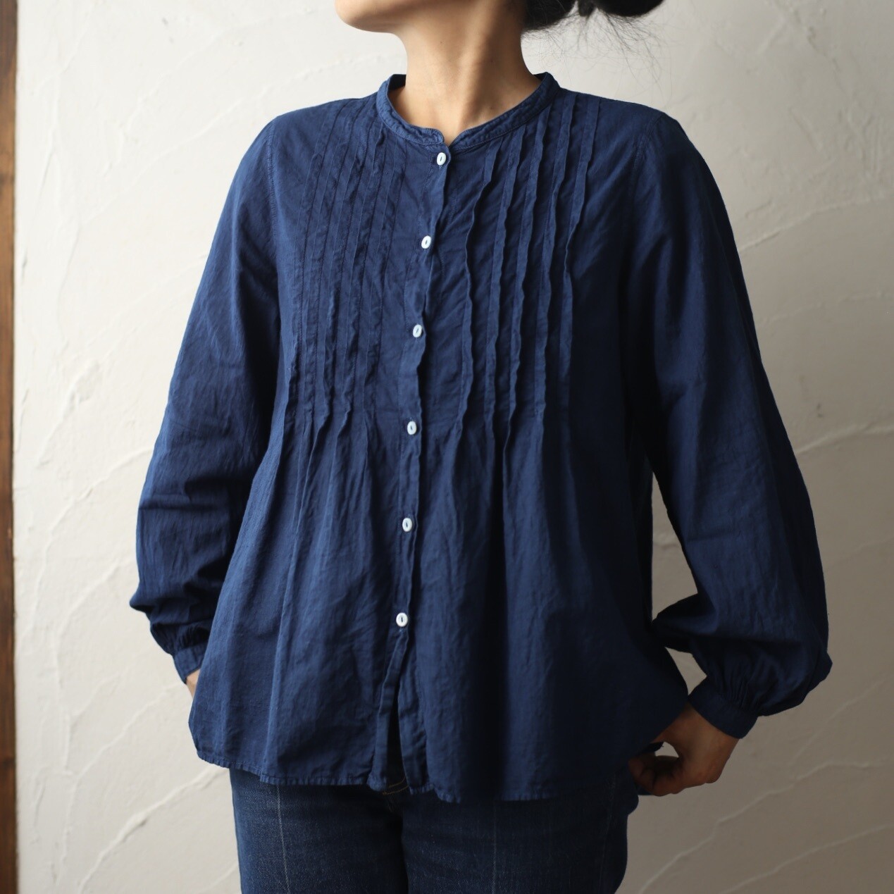 カディコットン カウント100 ピンタックブラウス/Khadi cotton pin-tucked blouse「ぶどう/Grape」