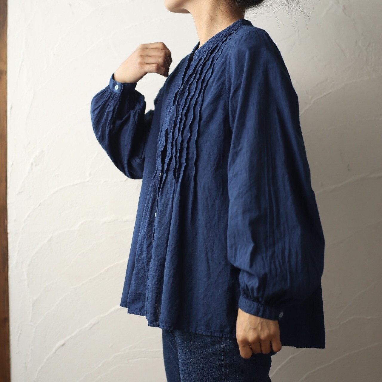 カディコットン カウント100 ピンタックブラウス/Khadi cotton pin-tucked blouse「ぶどう/Grape」