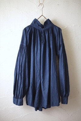 カディコットン双糸 立ち襟のブラウス/Khadi cotton pullover blouse「藍/Indigo」