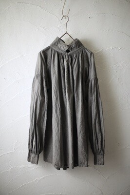 カディコットン双糸 立ち襟のブラウス/Khadi cotton pullover blouse「墨/Charcoal」