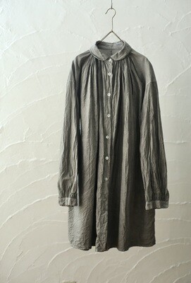 カディコットン双糸 丸襟のロングブラウス/Khadi cotton long blouse「墨/Charcoal」