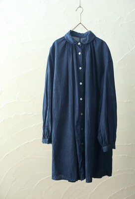 カディコットン双糸 丸襟のロングブラウス/Khadi cotton long blouse「藍/Indigo」