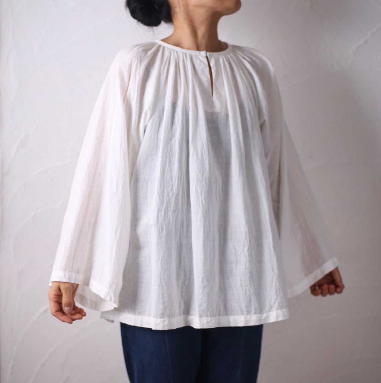 カディコットン 200カウントブラウス/Khadi cotton pullover blouse「ボタニカルプリント③/Botanical print」