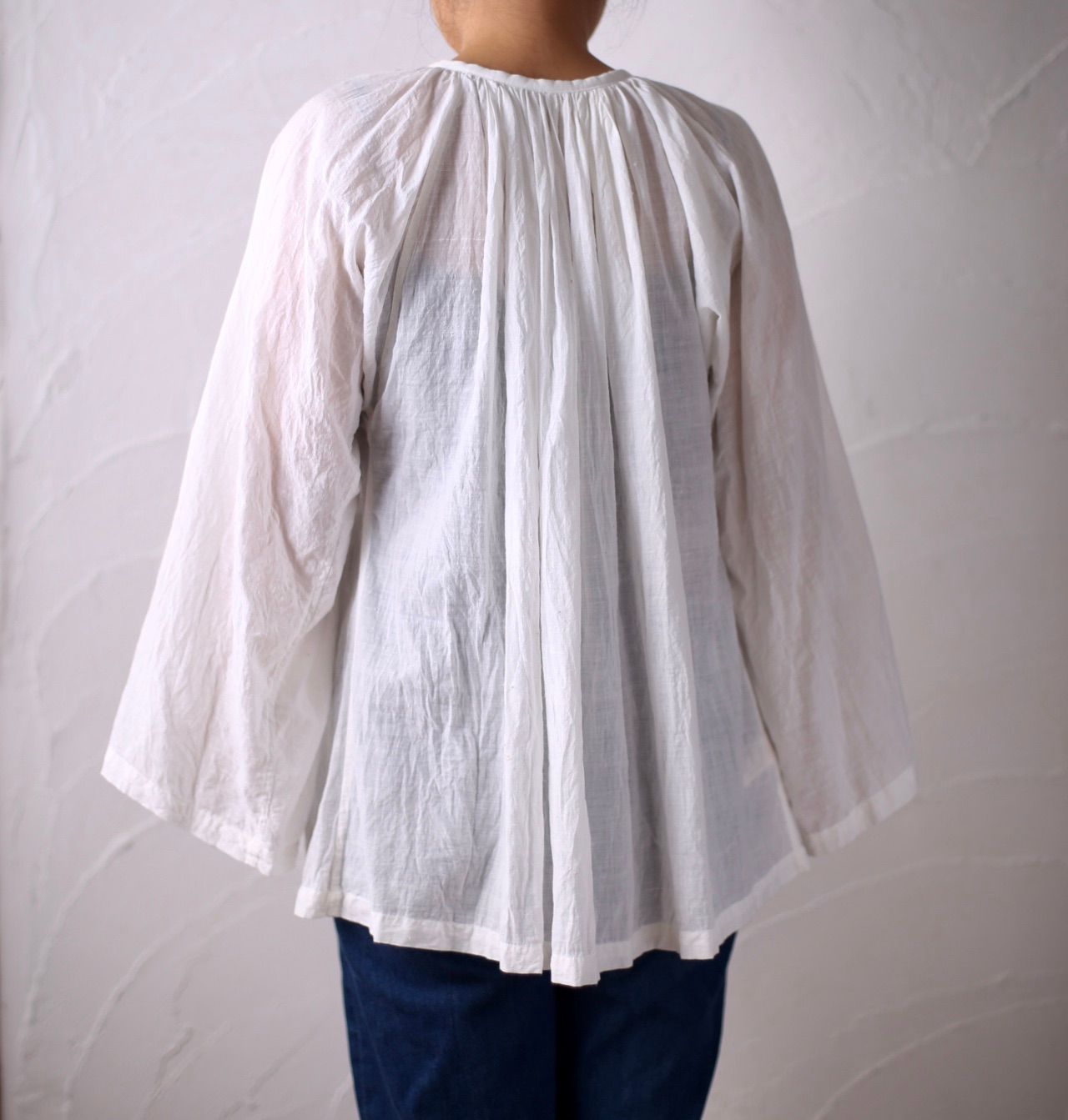カディコットン 200カウントブラウス/Khadi cotton pullover blouse「ボタニカルプリント③/Botanical print」