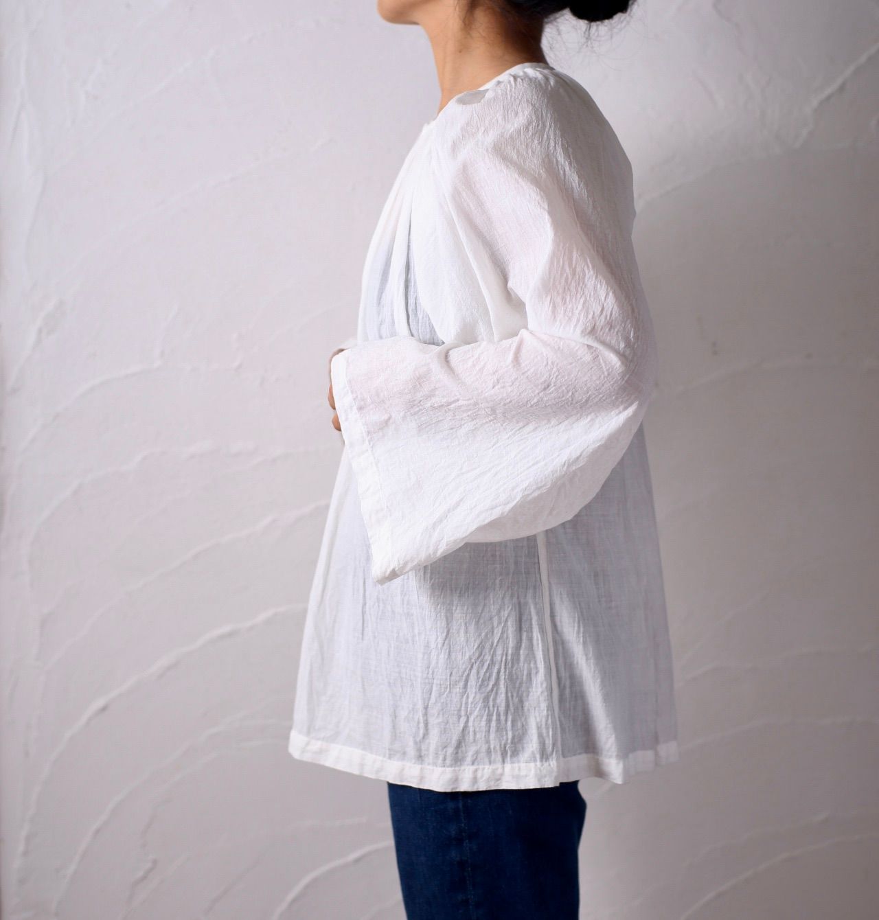 カディコットン 200カウントブラウス/Khadi cotton pullover blouse「ボタニカルプリント③/Botanical print」