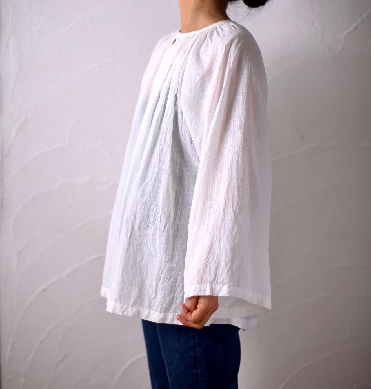 カディコットン 200カウントブラウス/Khadi cotton pullover blouse「ボタニカルプリント③/Botanical print」