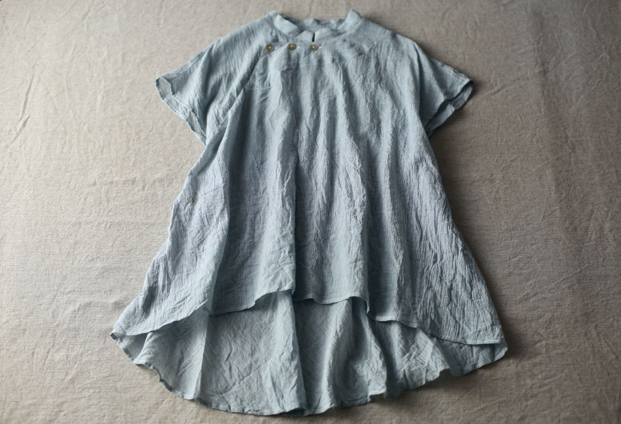 カディコットン シノワズリブラウス/Khadi cotton pullover blouse「先染めストライプ織り/Stripe」