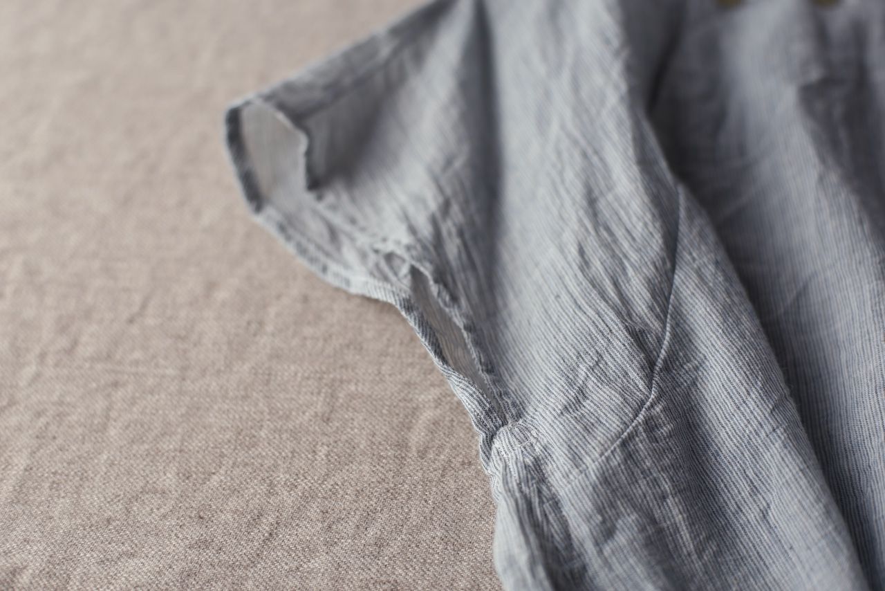 カディコットン シノワズリブラウス/Khadi cotton pullover blouse「先染めストライプ織り/Stripe」