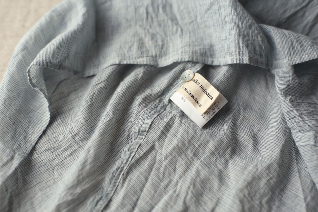 カディコットン シノワズリブラウス/Khadi cotton pullover blouse「先染めストライプ織り/Stripe」