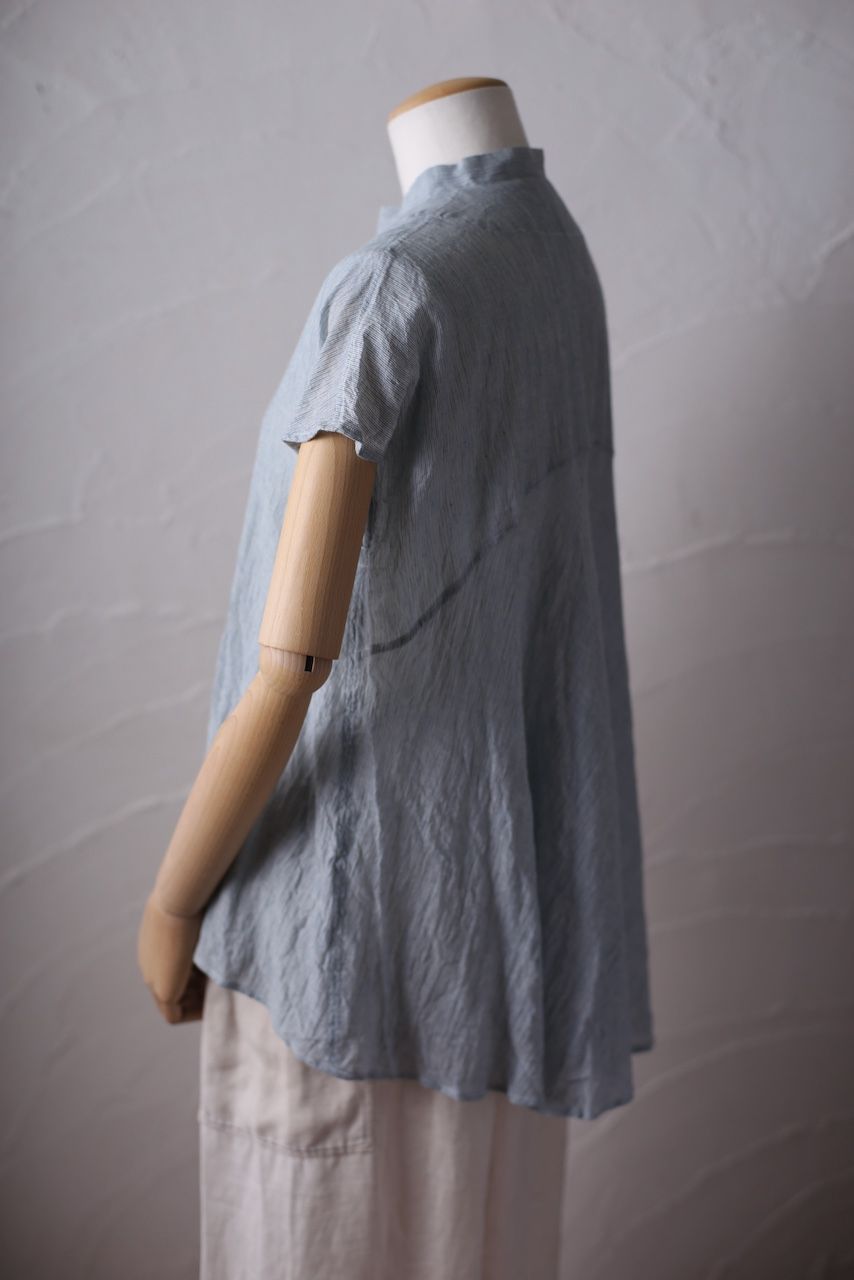 カディコットン シノワズリブラウス/Khadi cotton pullover blouse「先染めストライプ織り/Stripe」