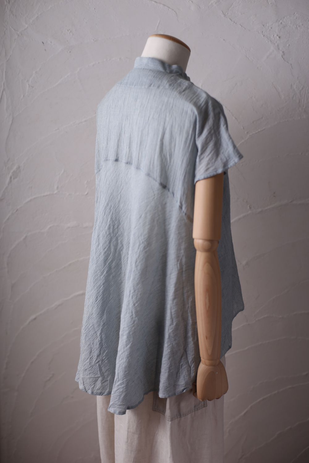 カディコットン シノワズリブラウス/Khadi cotton pullover blouse「先染めストライプ織り/Stripe」