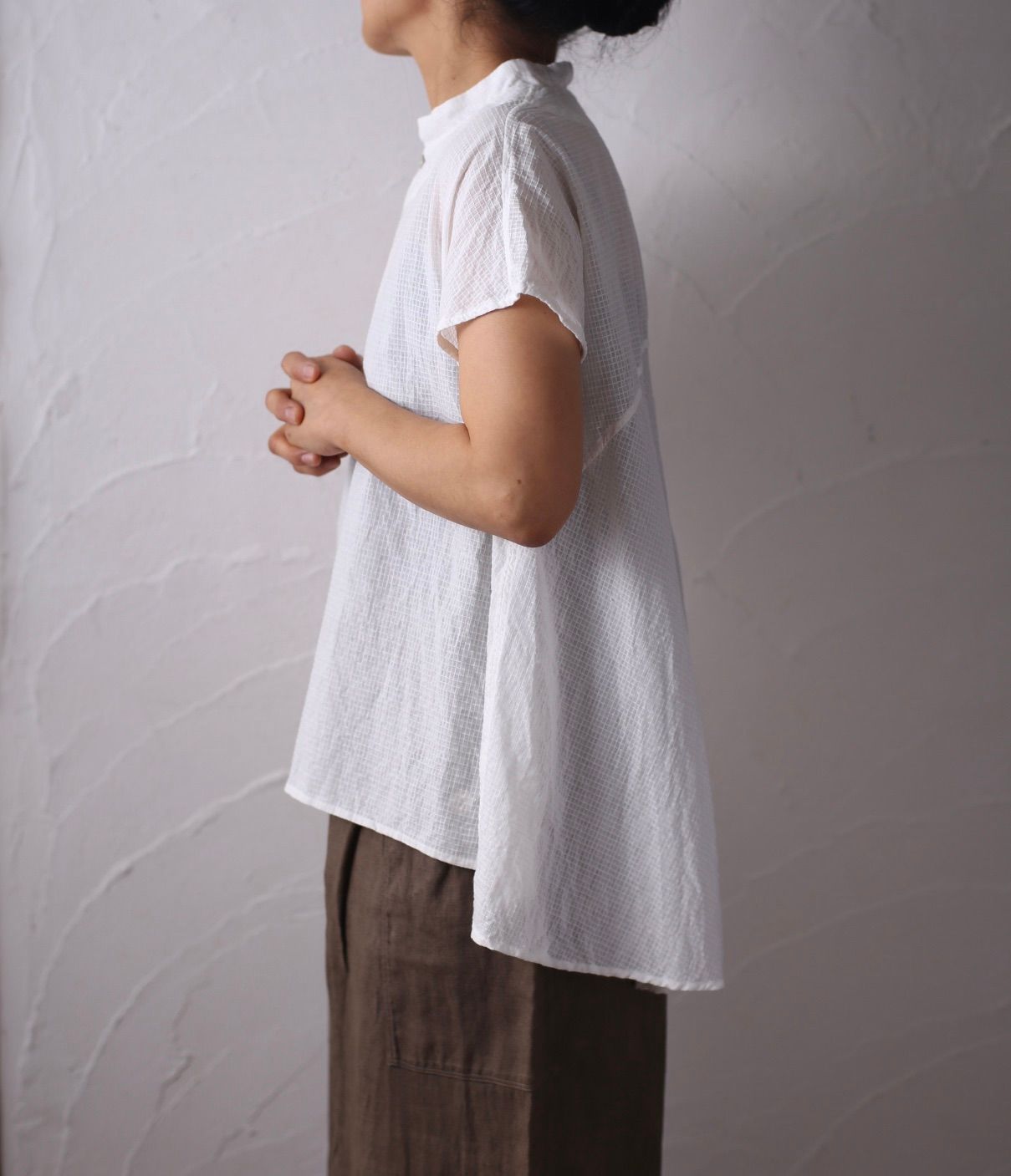 カディコットン シノワズリブラウス/Khadi cotton pullover blouse 「チェック織り オフ/Neutral」