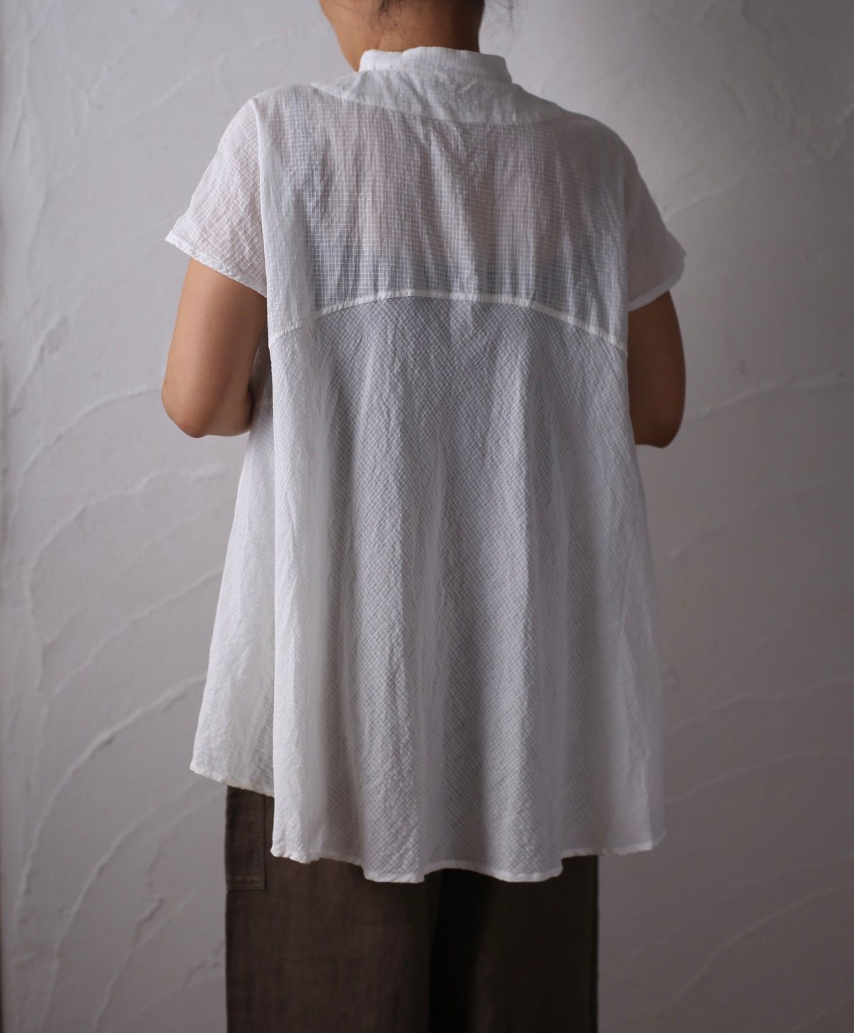 カディコットン シノワズリブラウス/Khadi cotton pullover blouse 「チェック織り オフ/Neutral」
