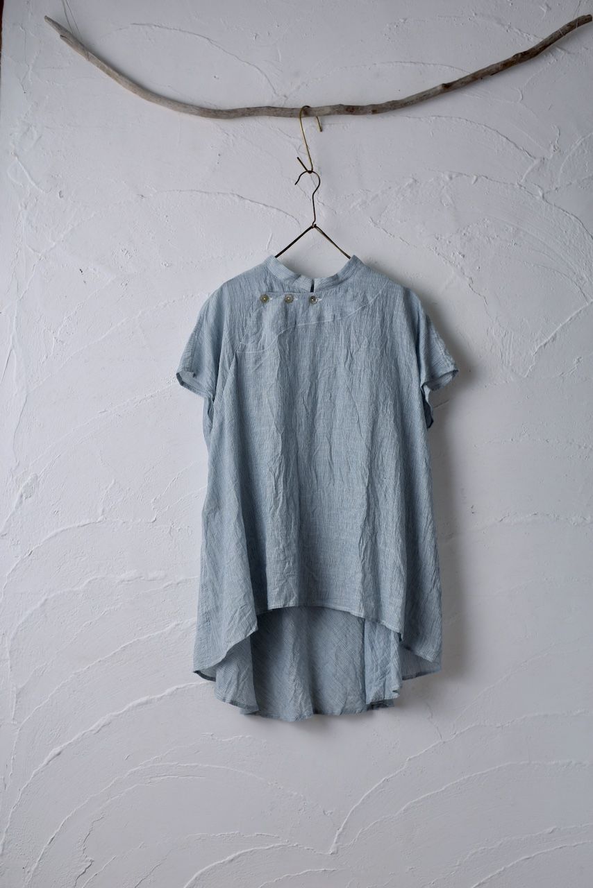 カディコットン シノワズリブラウス/Khadi cotton pullover blouse「先染めストライプ織り/Stripe」