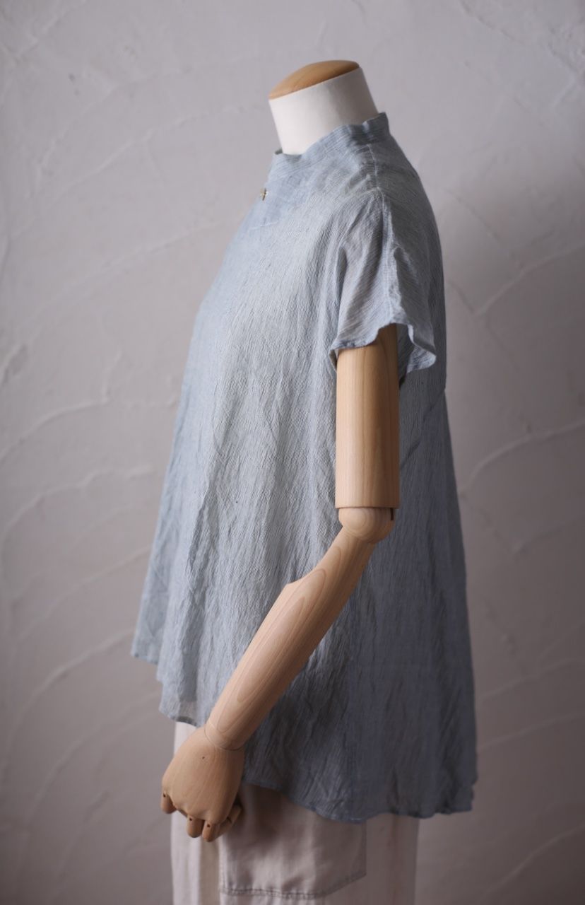 カディコットン シノワズリブラウス/Khadi cotton pullover blouse「先染めストライプ織り/Stripe」