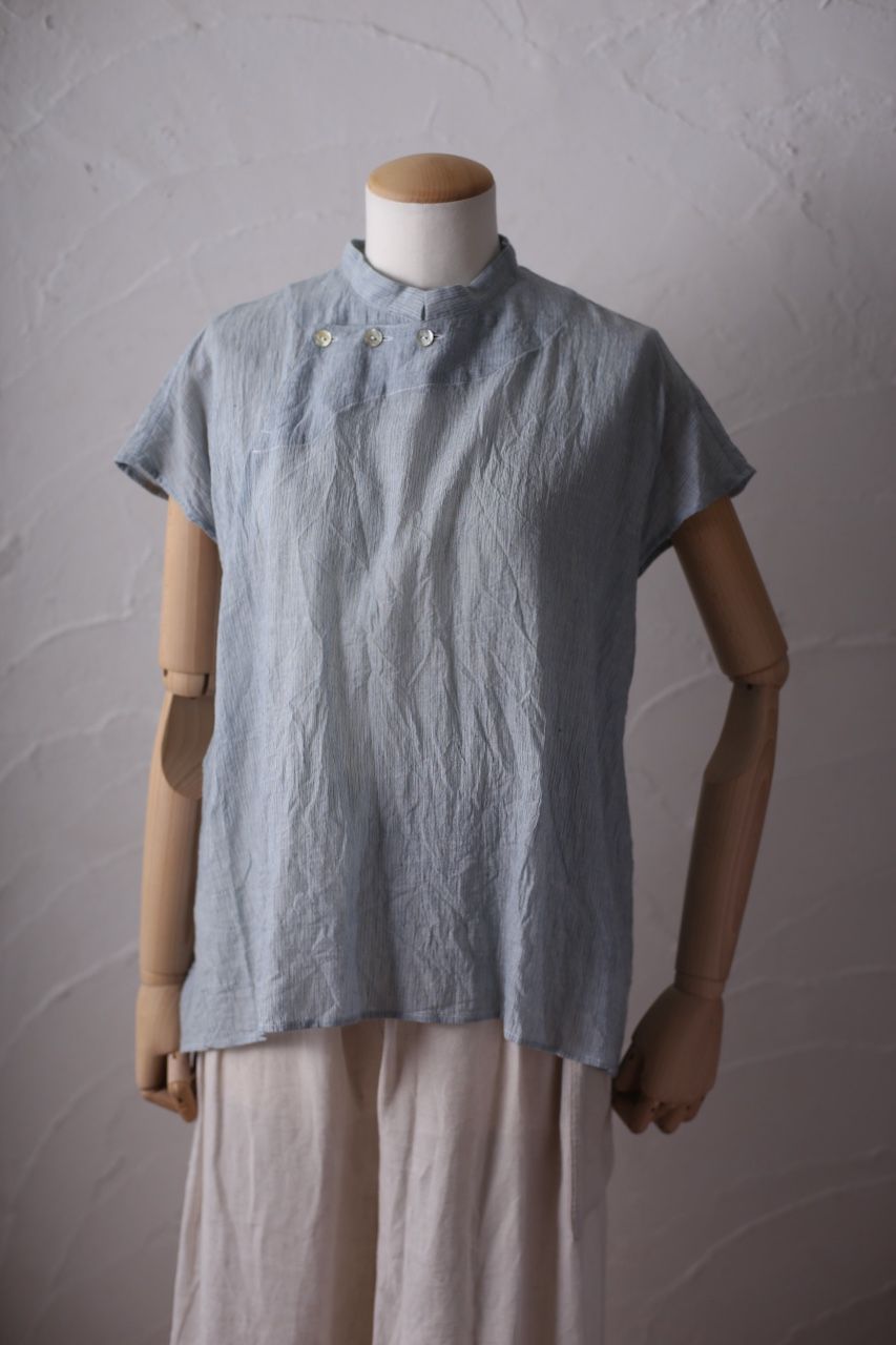 カディコットン シノワズリブラウス/Khadi cotton pullover blouse「先染めストライプ織り/Stripe」