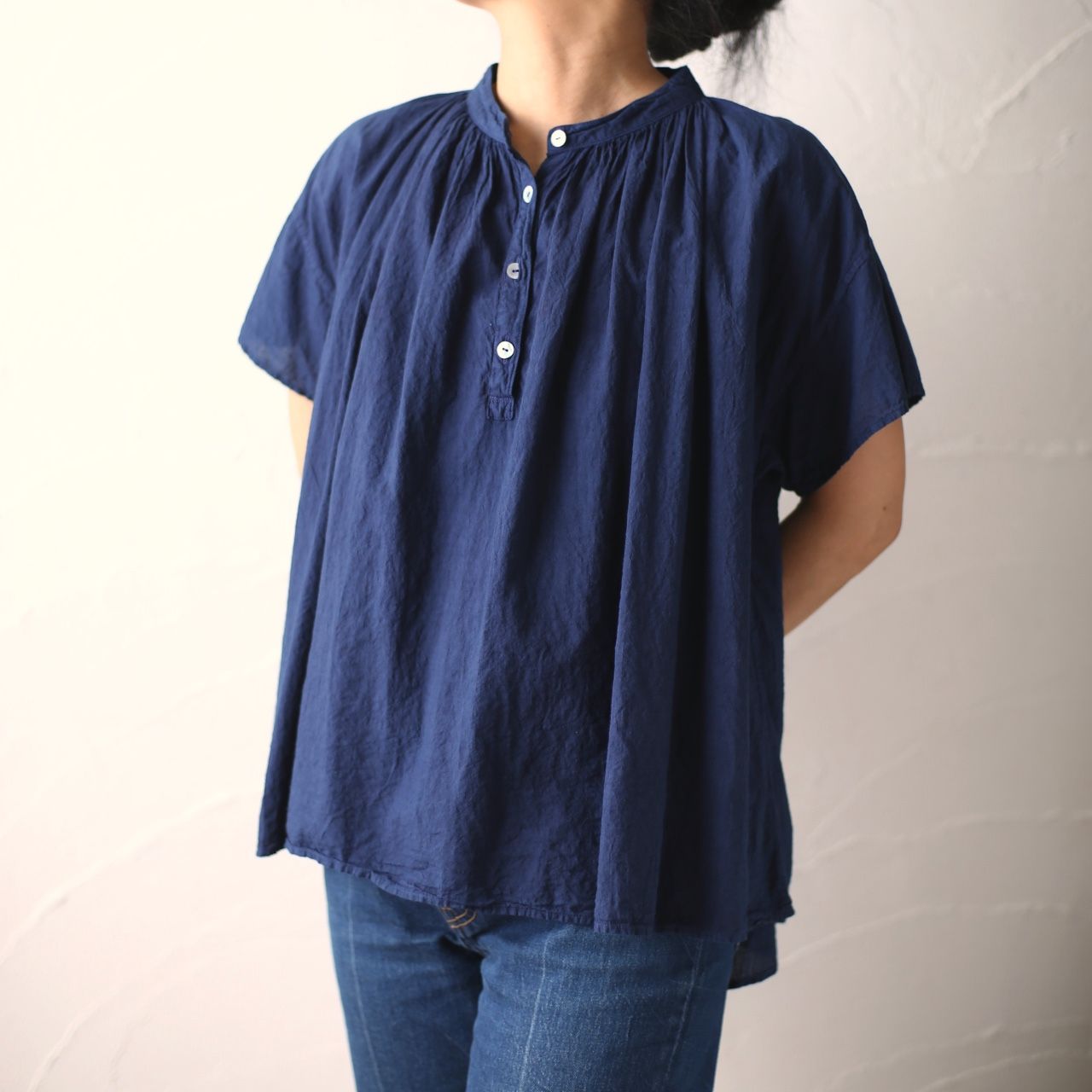 コットンローン バンドカラーブラウス/Cotton lawn blouse「辛子色/Mustard」7/28追加しました！