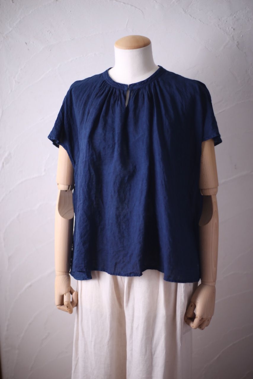 リネン フレンチスリーブブラウス Linen french sleeve blouse 「藍/Indigo」