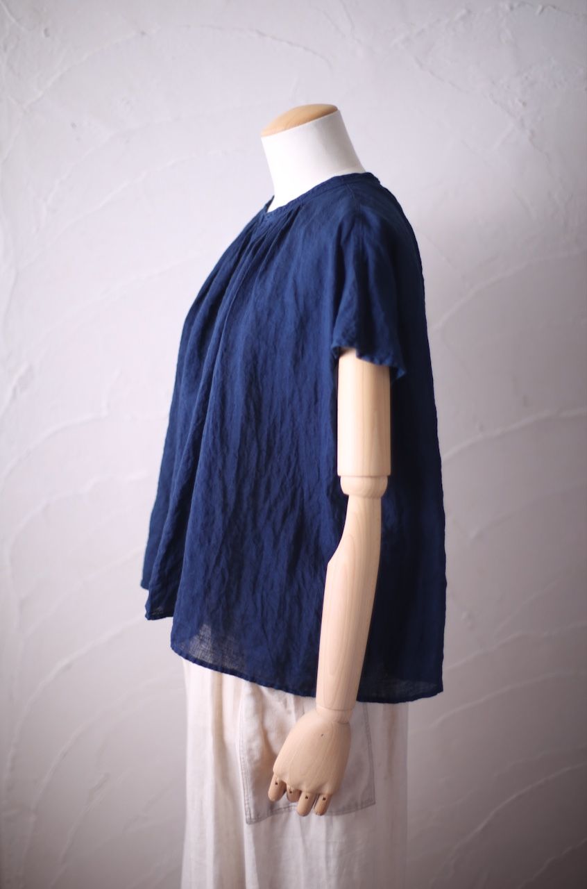 リネン フレンチスリーブブラウス Linen french sleeve blouse 「藍/Indigo」