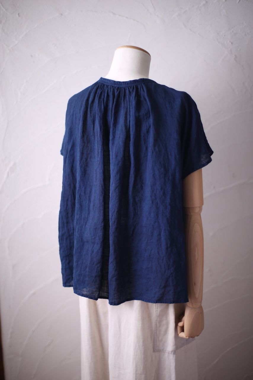 リネン フレンチスリーブブラウス Linen french sleeve blouse 「藍/Indigo」