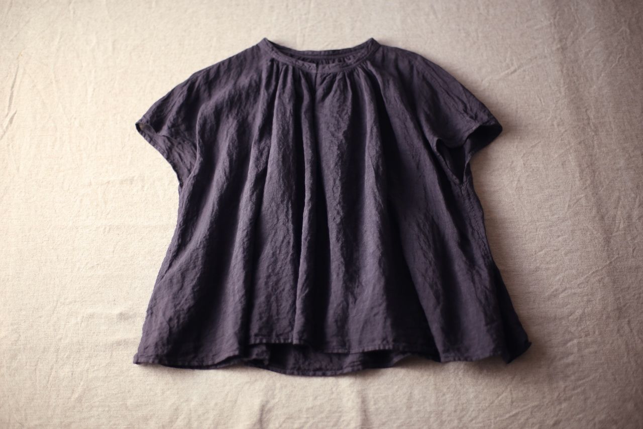 リネン フレンチスリーブブラウス Linen french sleeve blouse 「ぶどう/Grape」