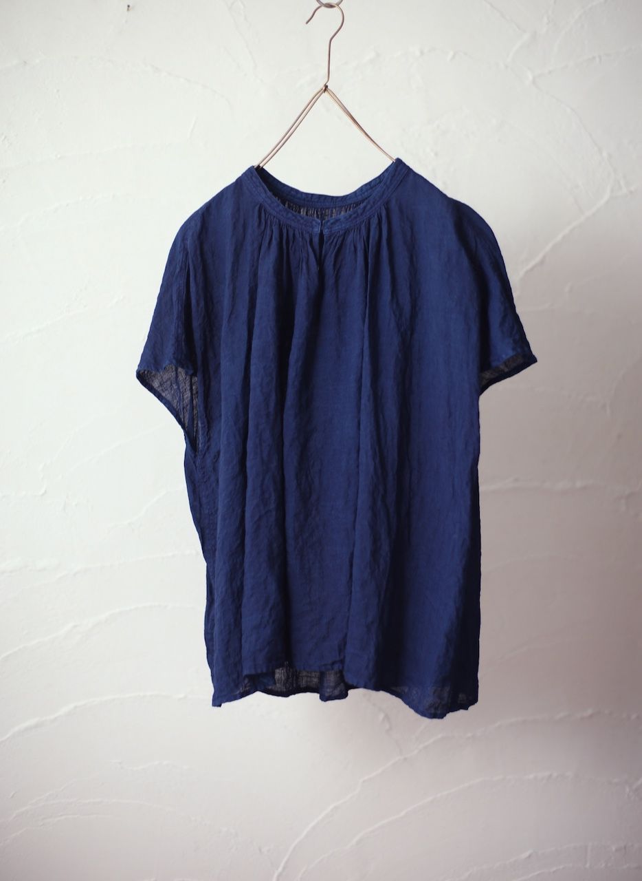 リネン フレンチスリーブブラウス Linen french sleeve blouse 「藍/Indigo」