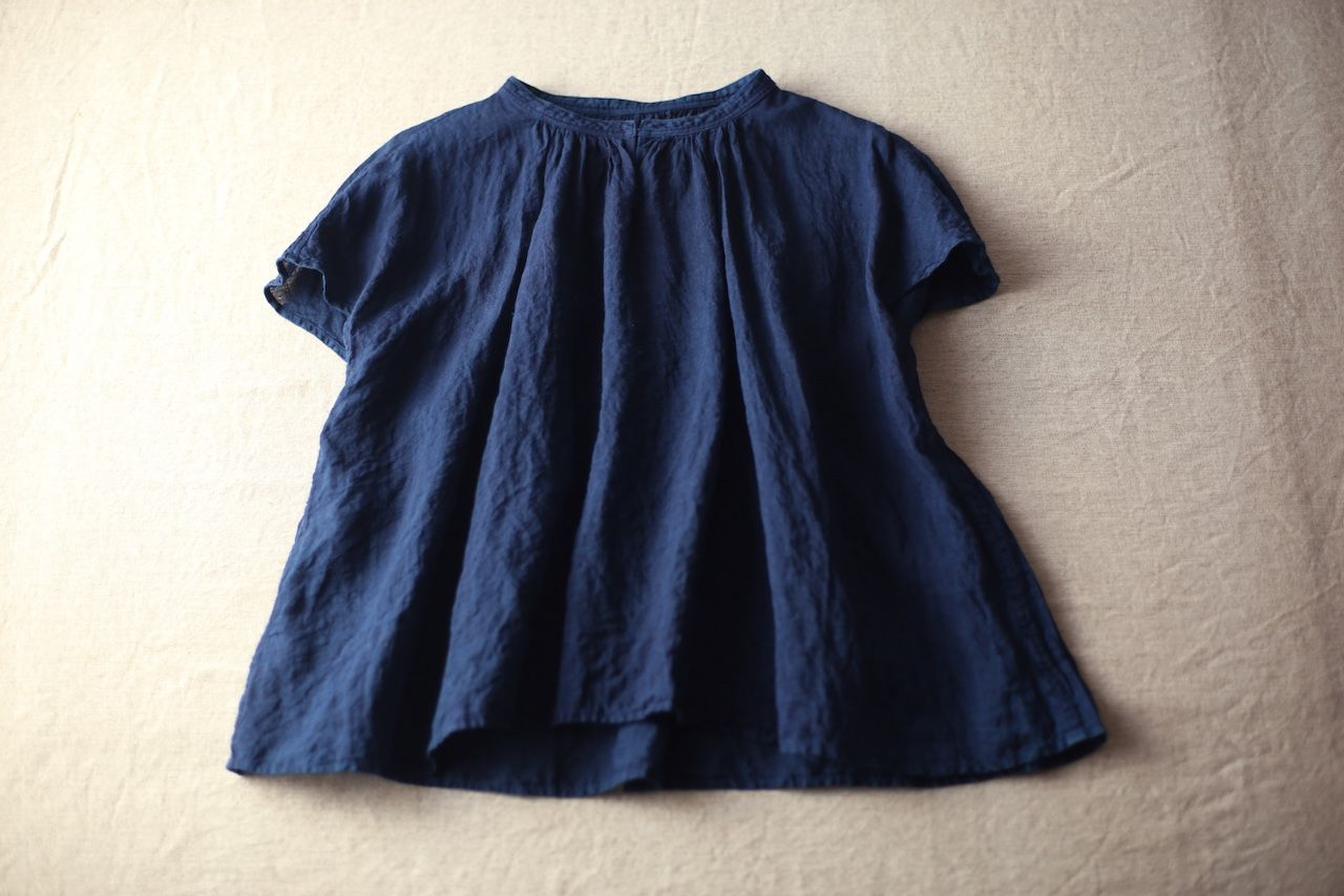 リネン フレンチスリーブブラウス Linen french sleeve blouse 「藍/Indigo」