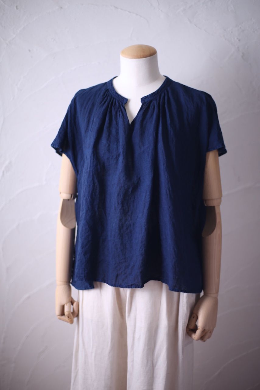 リネン フレンチスリーブブラウス Linen french sleeve blouse 「藍/Indigo」