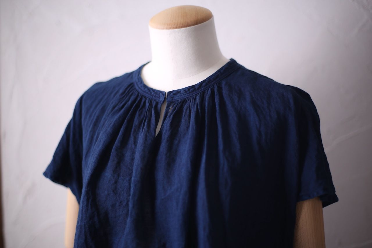 リネン フレンチスリーブブラウス Linen french sleeve blouse 「藍/Indigo」
