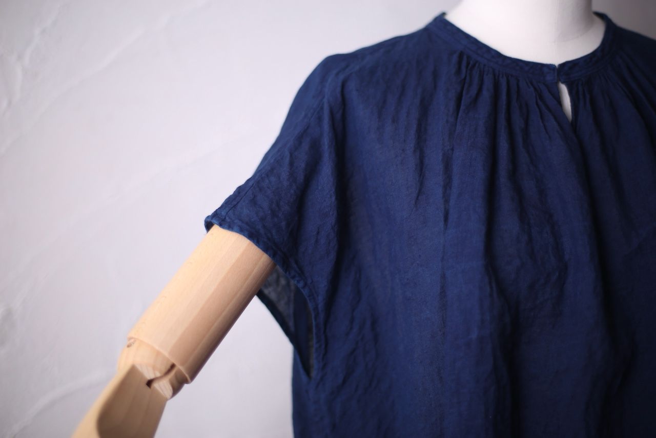 リネン フレンチスリーブブラウス Linen french sleeve blouse 「藍/Indigo」