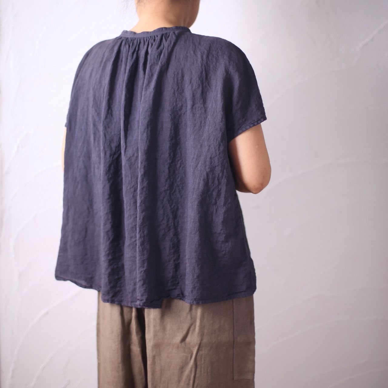 リネン フレンチスリーブブラウス Linen french sleeve blouse 「藍/Indigo」
