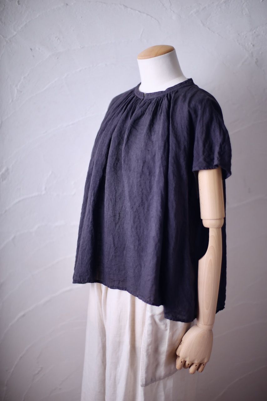 リネン フレンチスリーブブラウス Linen french sleeve blouse 「ぶどう/Grape」