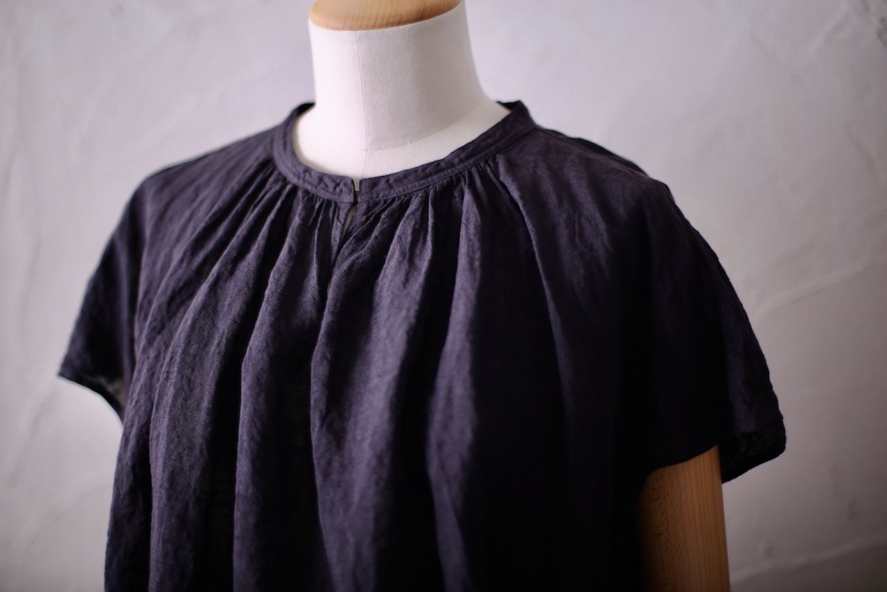 リネン フレンチスリーブブラウス Linen french sleeve blouse 「ぶどう/Grape」