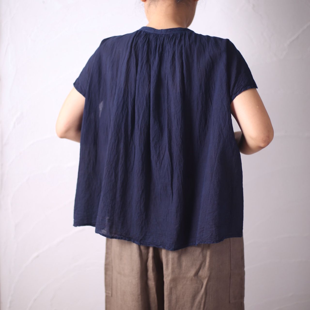 コットンリネン フレンチスリーブブラウス Cotton linen french sleeve blouse 「藍/Indigo」