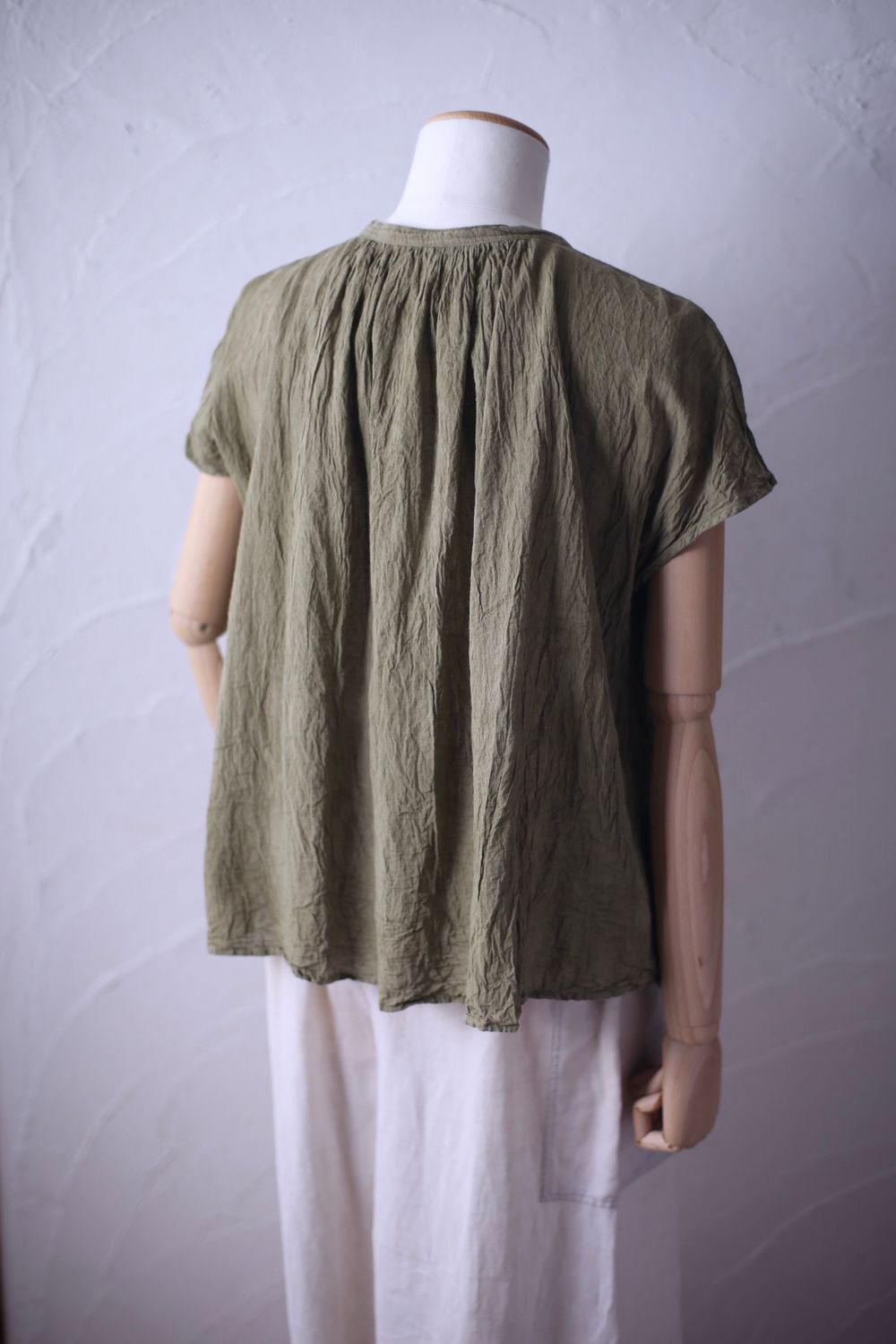 コットンリネン フレンチスリーブブラウス Cotton linen french sleeve blouse 「抹茶/Matcha」