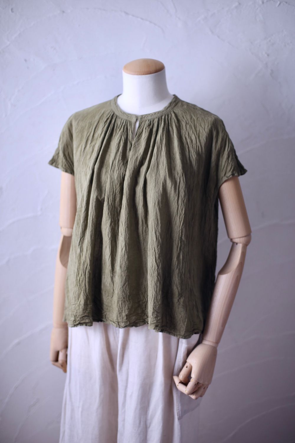 コットンリネン フレンチスリーブブラウス Cotton linen french sleeve blouse 「抹茶/Matcha」