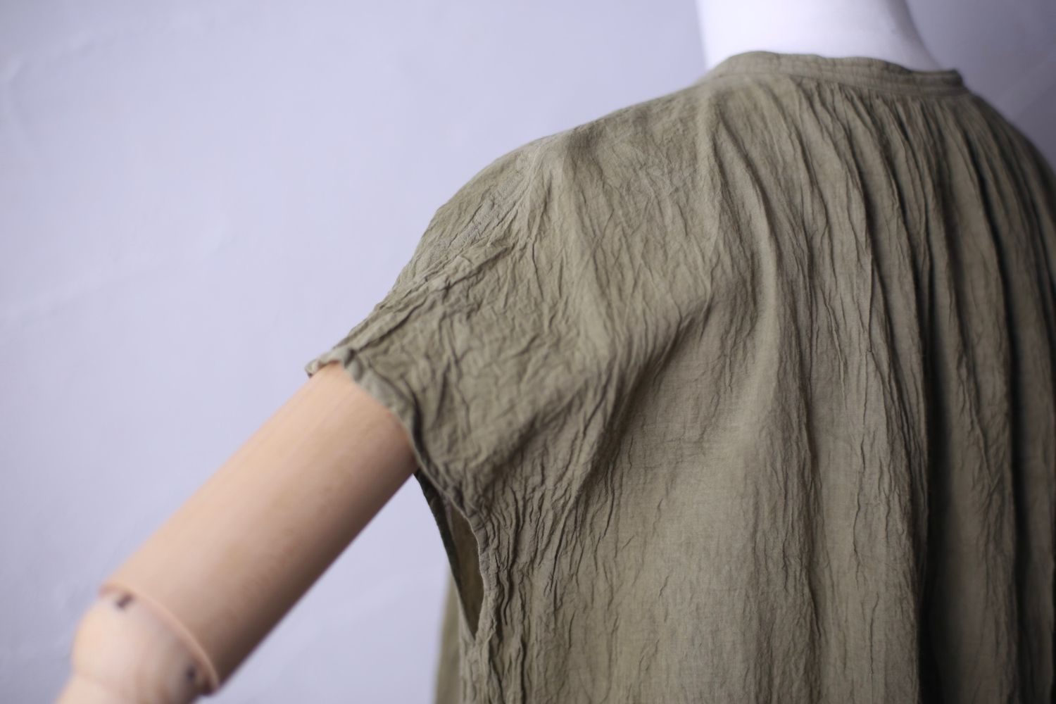 コットンリネン フレンチスリーブブラウス Cotton linen french sleeve blouse 「抹茶/Matcha」