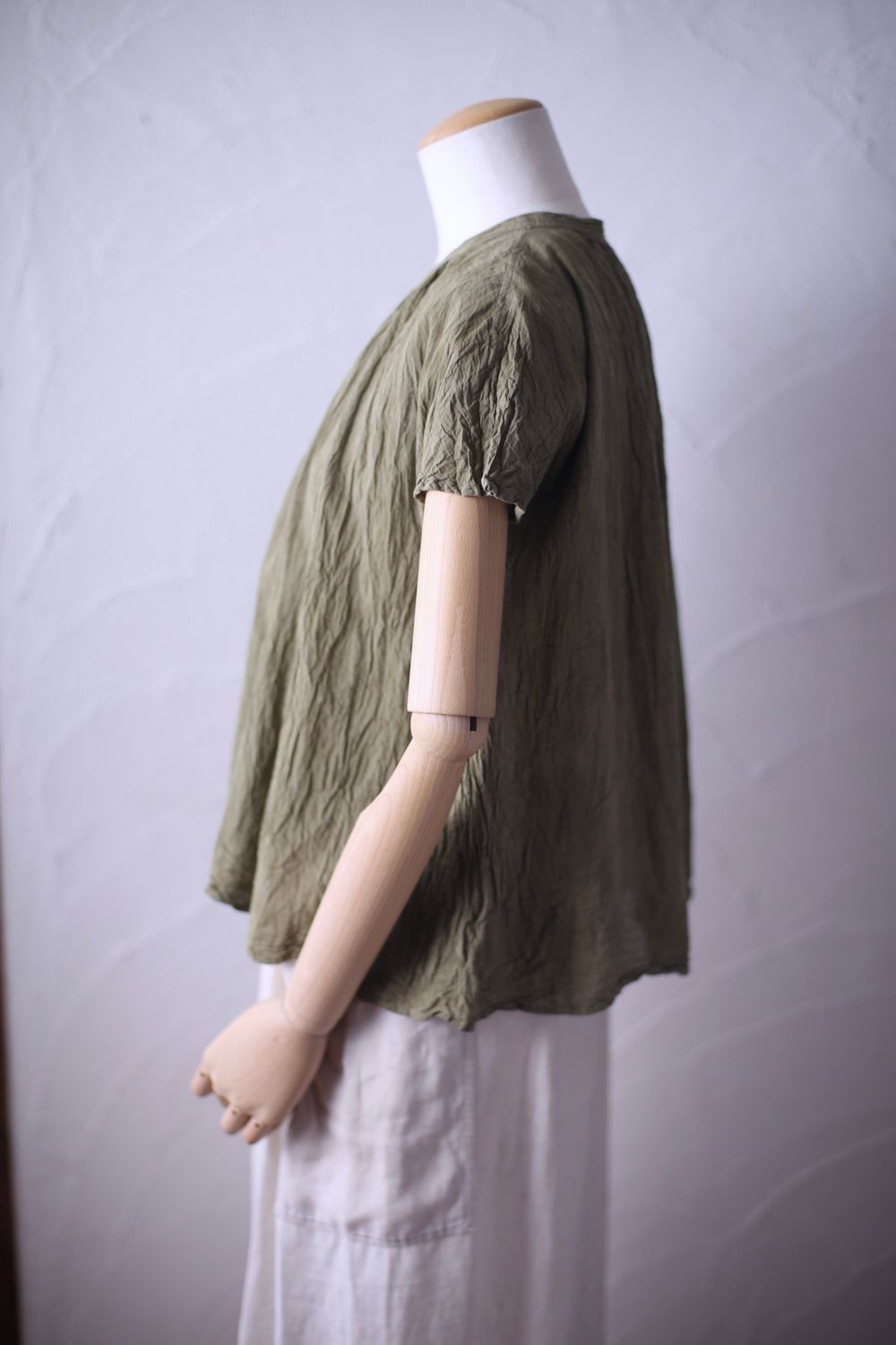コットンリネン フレンチスリーブブラウス Cotton linen french sleeve blouse 「抹茶/Matcha」