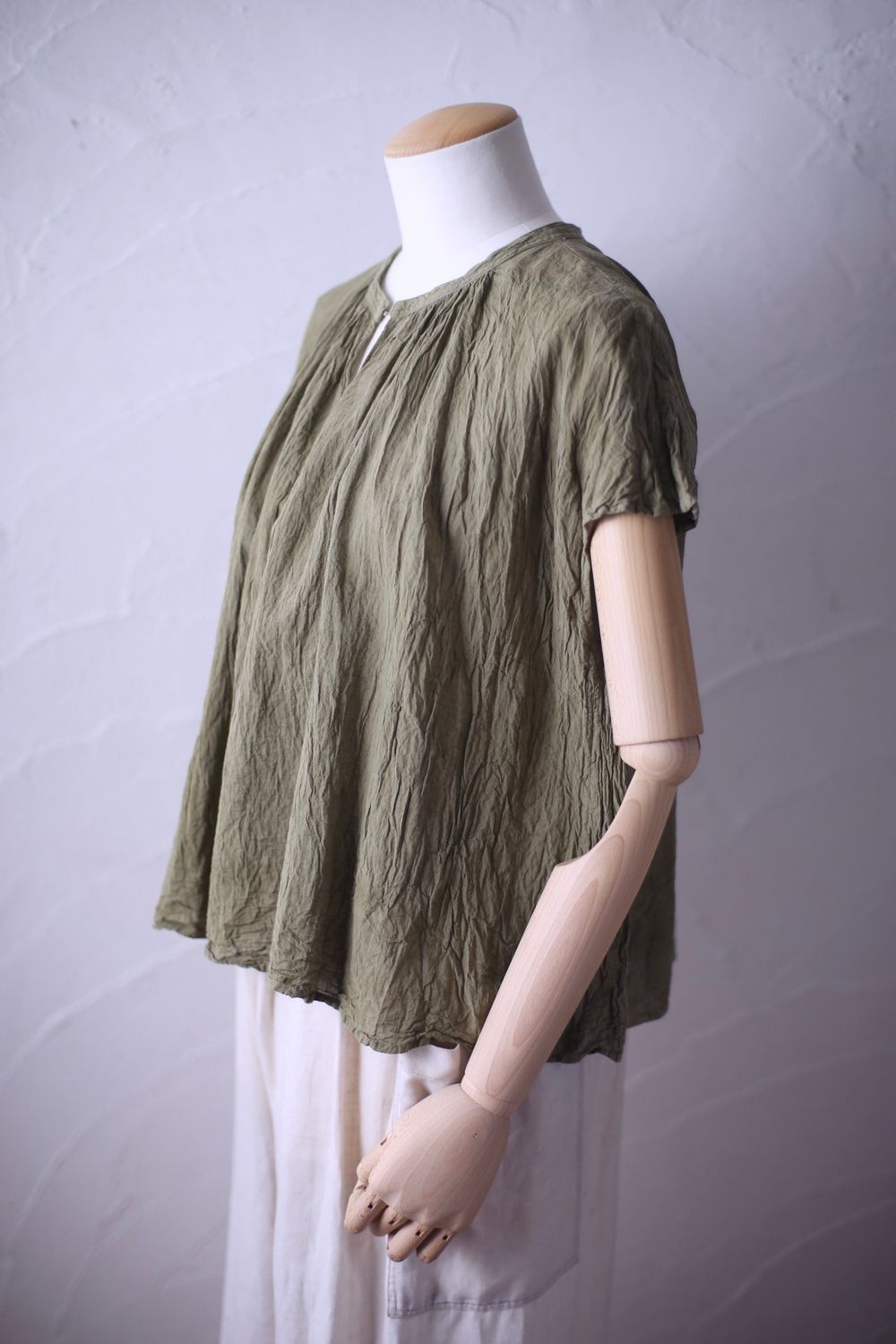 コットンリネン フレンチスリーブブラウス Cotton linen french sleeve blouse 「抹茶/Matcha」