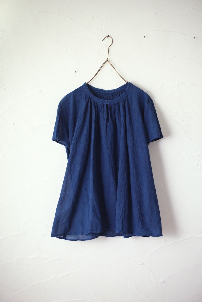 コットンリネン フレンチスリーブブラウス Cotton linen french sleeve blouse 「藍/Indigo」
