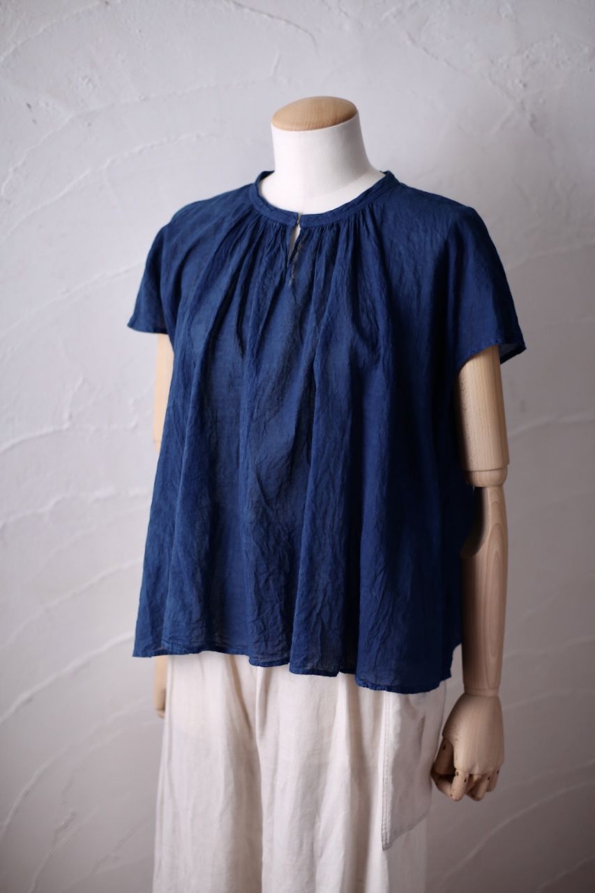 コットンリネン フレンチスリーブブラウス Cotton linen french sleeve blouse 「藍/Indigo」