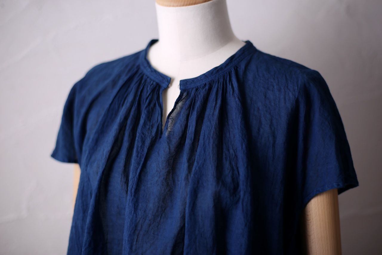 コットンリネン フレンチスリーブブラウス Cotton linen french sleeve blouse 「藍/Indigo」