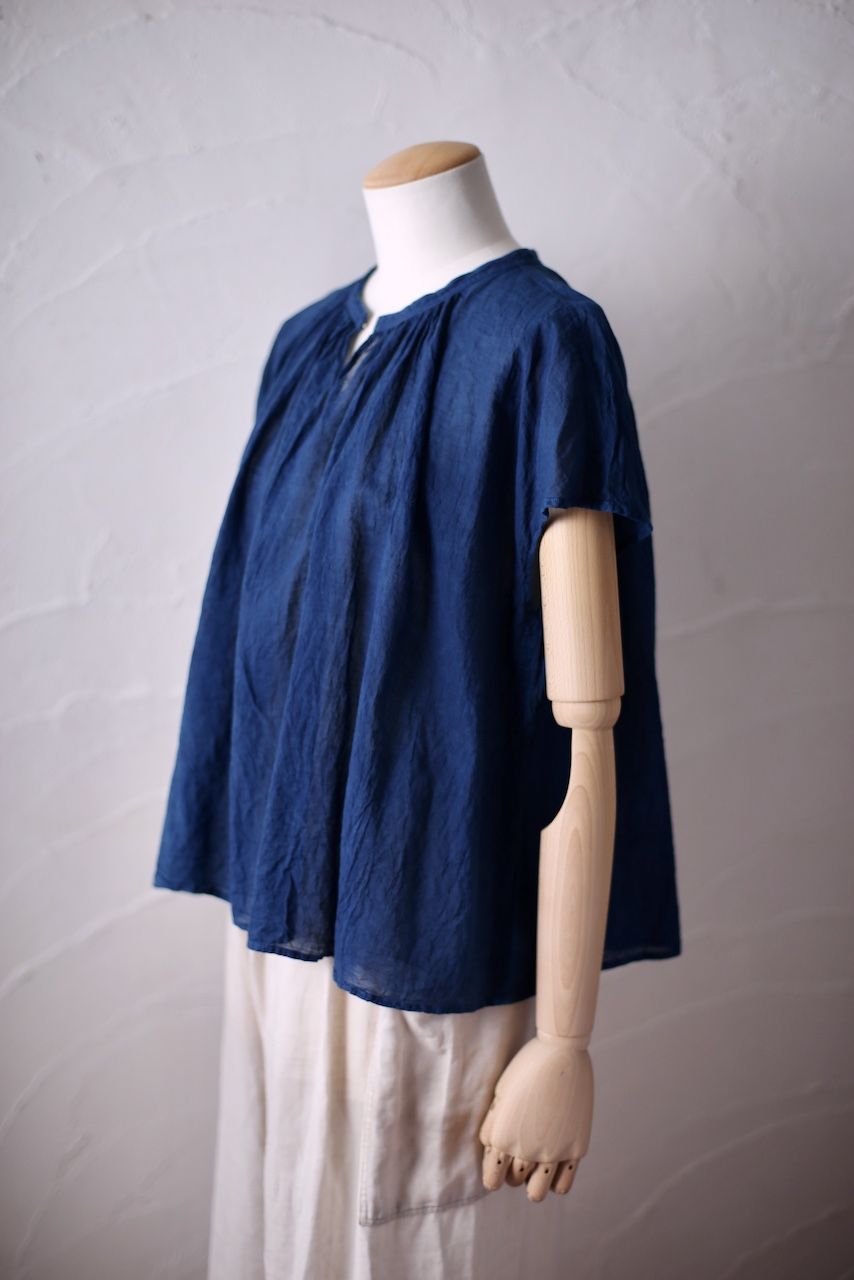 コットンリネン フレンチスリーブブラウス Cotton linen french sleeve blouse 「藍/Indigo」