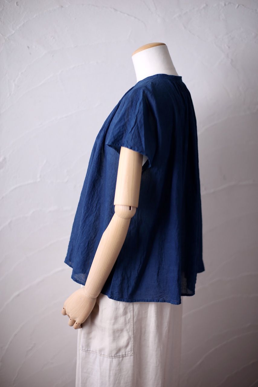 コットンリネン フレンチスリーブブラウス Cotton linen french sleeve blouse 「藍/Indigo」