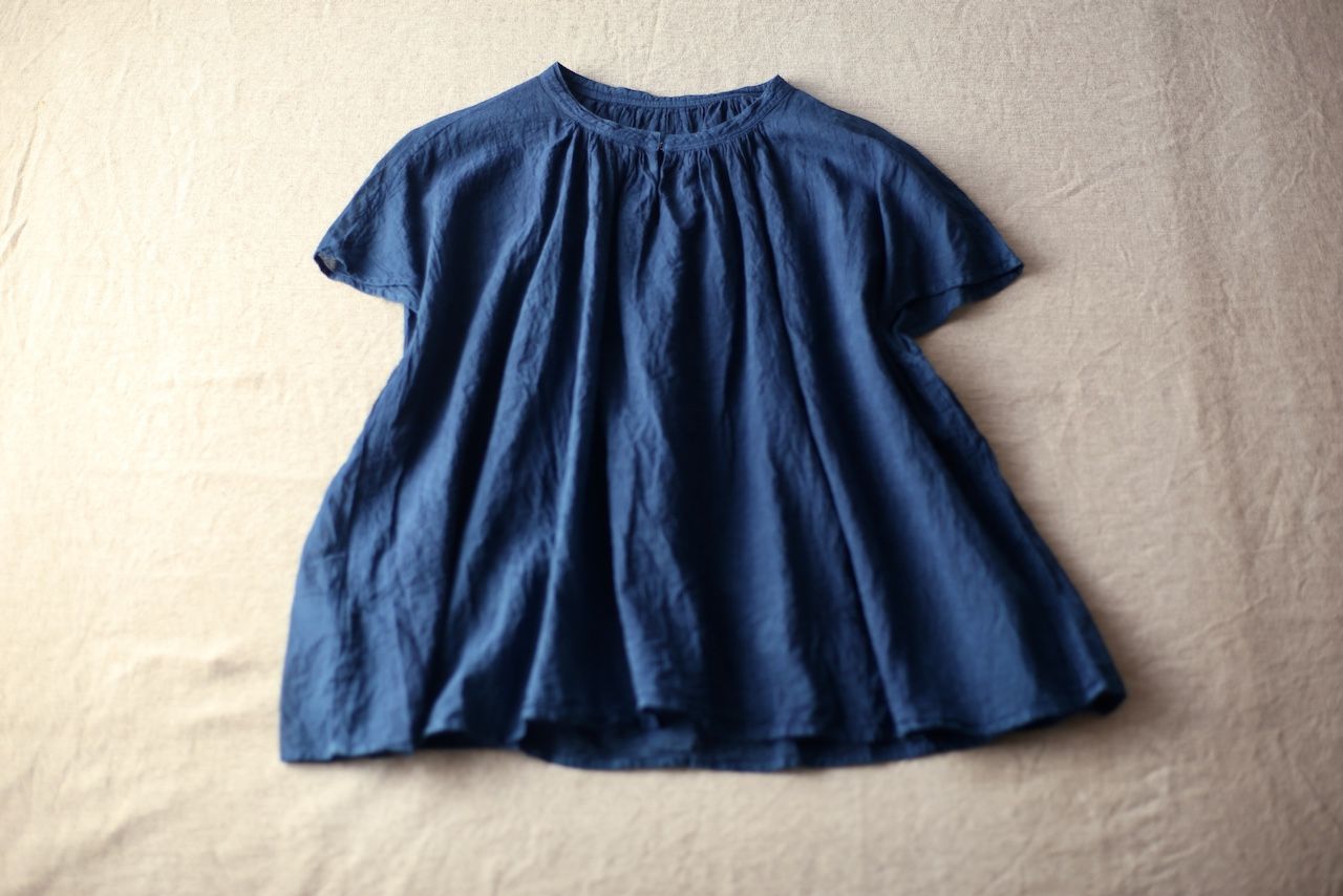 コットンリネン フレンチスリーブブラウス Cotton linen french sleeve blouse 「藍/Indigo」