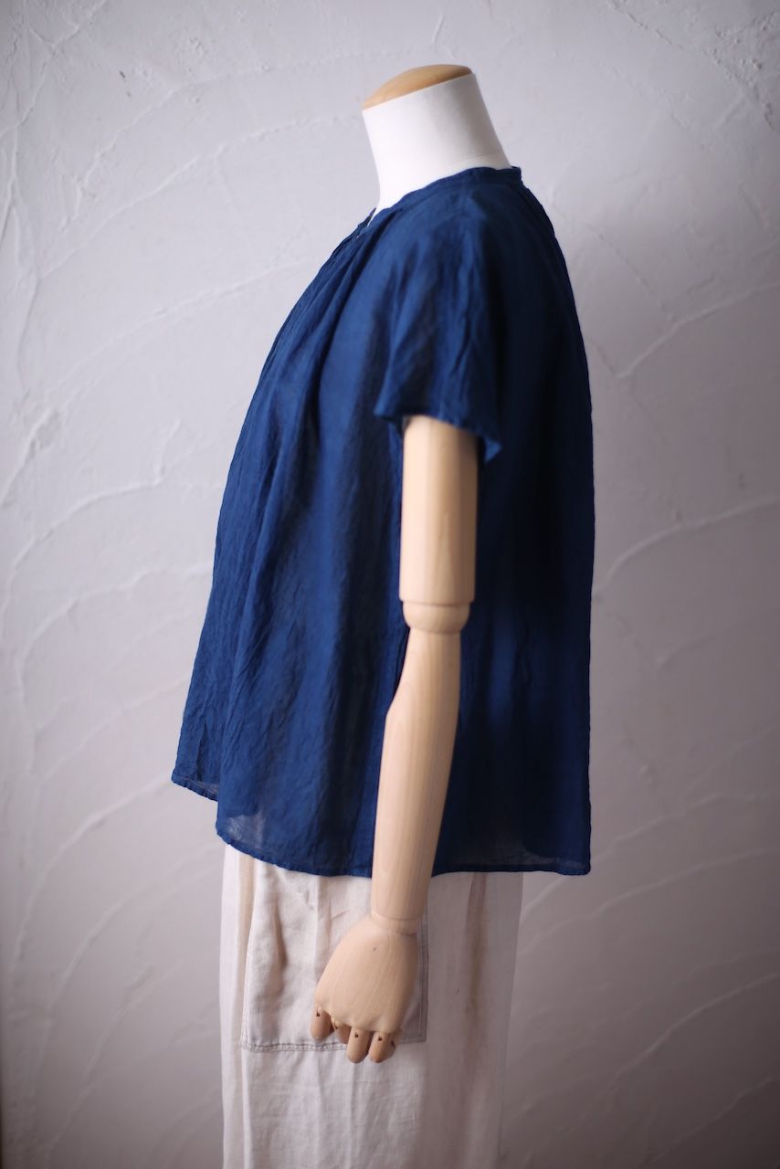 コットンリネン フレンチスリーブブラウス Cotton linen french sleeve blouse 「藍/Indigo」